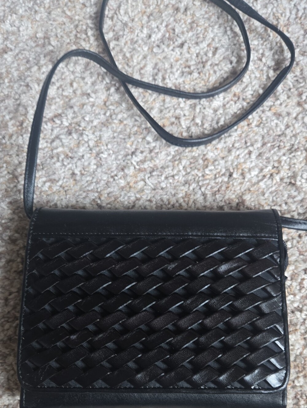 Etienne Aigner Black Woven Leather Crossbody Wallet Purse